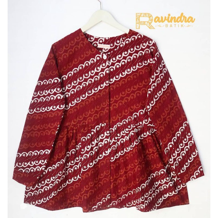 Atasan Batik Wanita Blouse Ruffle Batik Cap