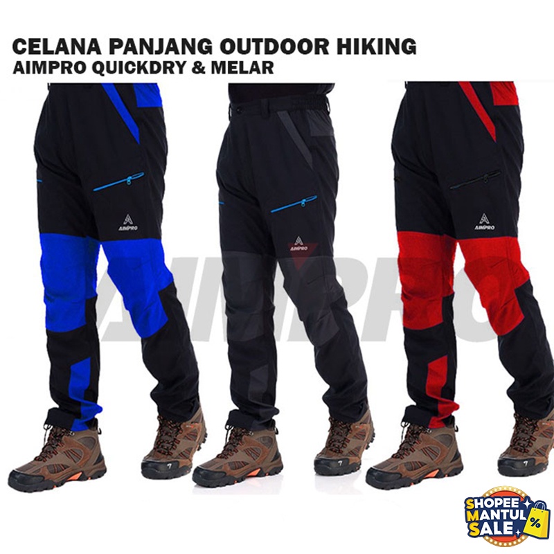 Celana Gunung Pria Cowok Hiking Panjang Outdoor Outdor Quickdry Cepat Kering Waterproof Merk Aimpro