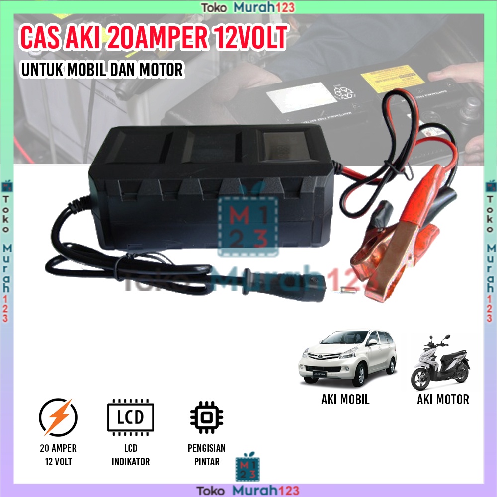 Jual Promo Charger Aki Warna Hitam 20A 12V otomatis, Cas Aki Accu Motor