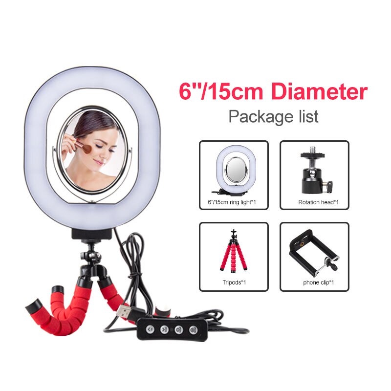 Lampu Halo Ring Light LED Selfie 6 Inch with Tripod + Clamp - YZ-800 - Black