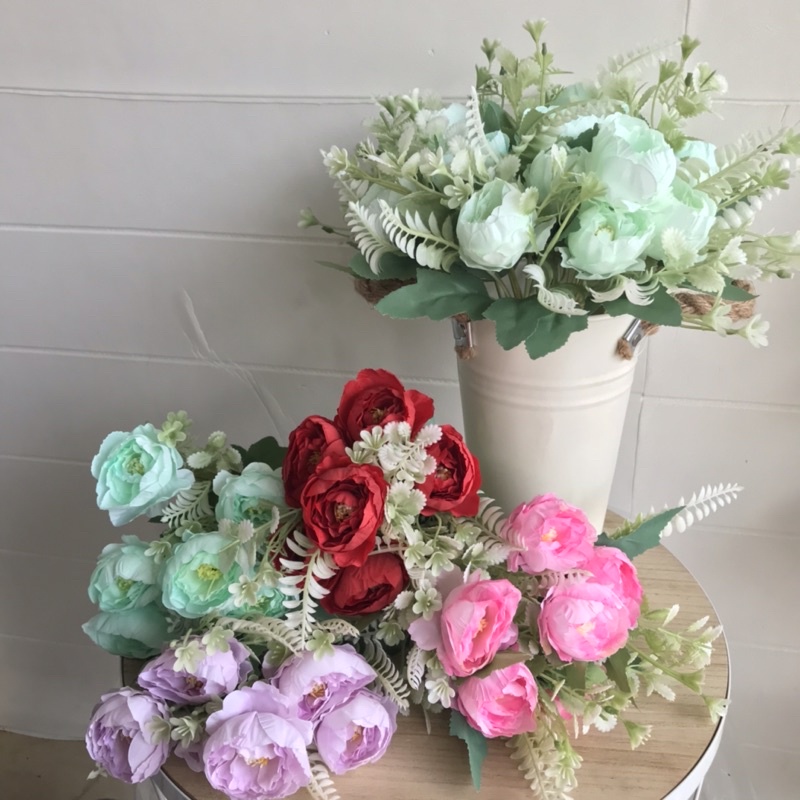 BUNGA TANGKAI MAWAR CENTIFOLIA - rose peony ranuculus tosca ungu pink merah bunga artificial palsu-3