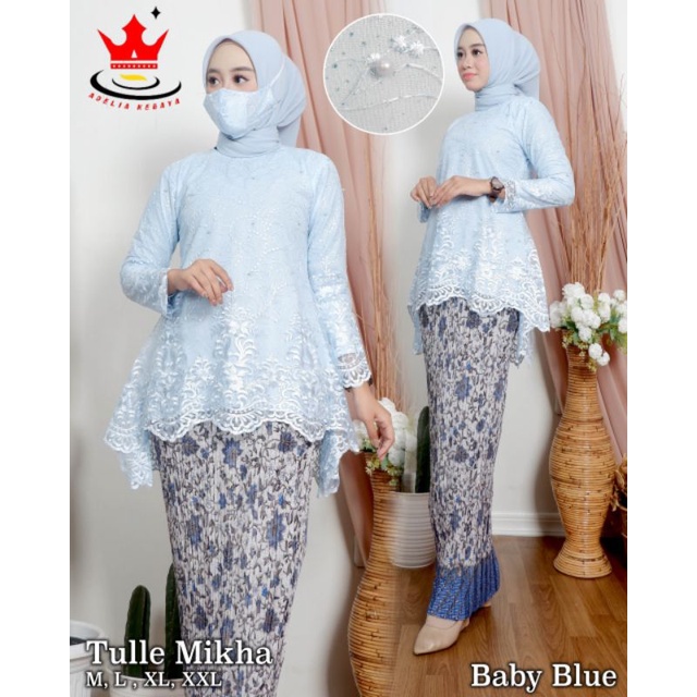 ADE> SET KEBAYA MIKHA - BAJU KEBAYA MODERN - KEBAYA AKAD CANTIK - OUTFIT BAJU PESTA -KEBAYA WISUDA-Baby blue