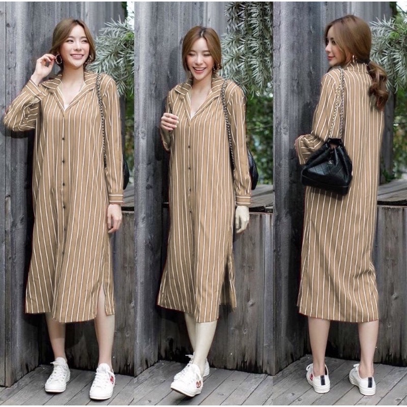 long tunik salur busui friendly / tunik motif salur /tunik panjang busui / K 013350