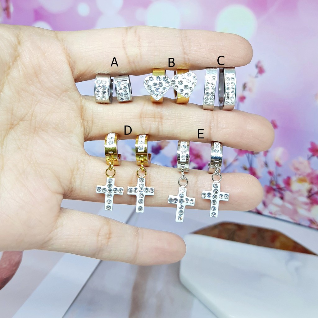 Anting Titanium Cetik Fashion Korea Salib Simple Gold Silver - BE375