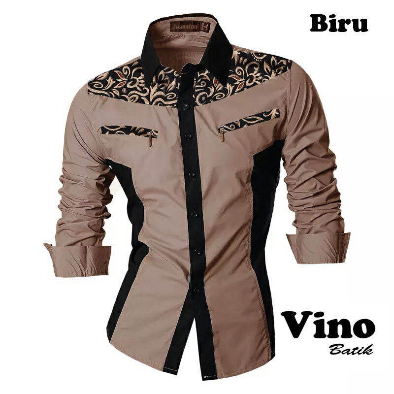 Kemeja Lengan Panjang Pria Vins Kombinasi Batik Good Quality