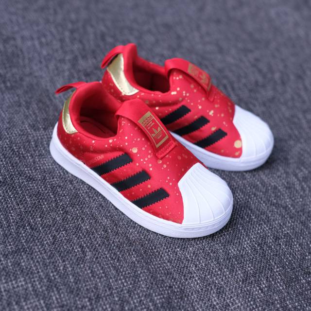 Sepatu Anak Adidas Kids Superstar 360 Red Black White Gold Slip On Original