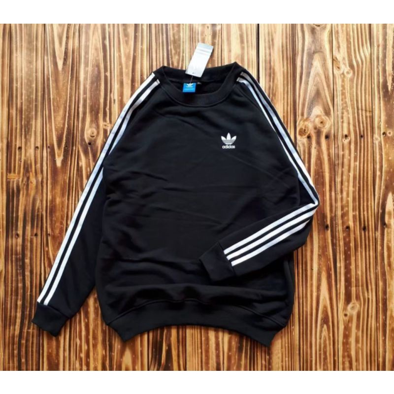 Sweater Crewneck Adidas Stripe Fulltag Label Pria Wanita