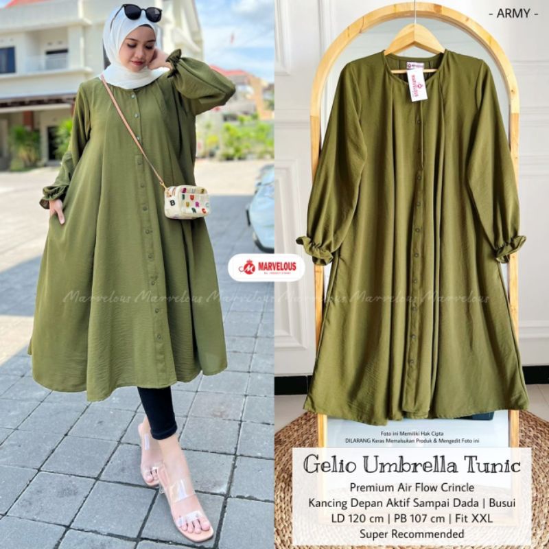 GELIO UMBRELLA TUNIK BY MARVELOUS (TUNIK MUSLIMAH POLOS) Tunik wanita modern rekomended