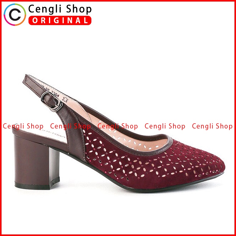 SEPATU SANDAL HEEL KULIT OBERMAIN HEELS WANITA ORIGINAL MAROON OW21