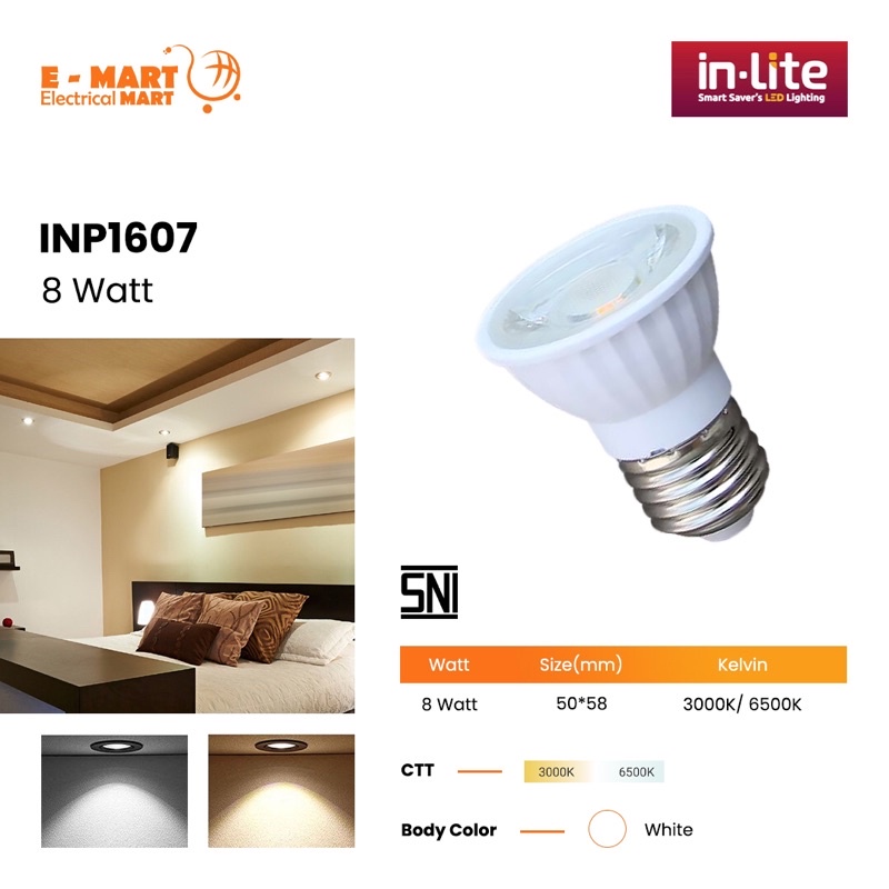 INLITE LED Spot E27 Lampu Sorot COB 8W 8Watt in-Lite 8 W PAR INP1607