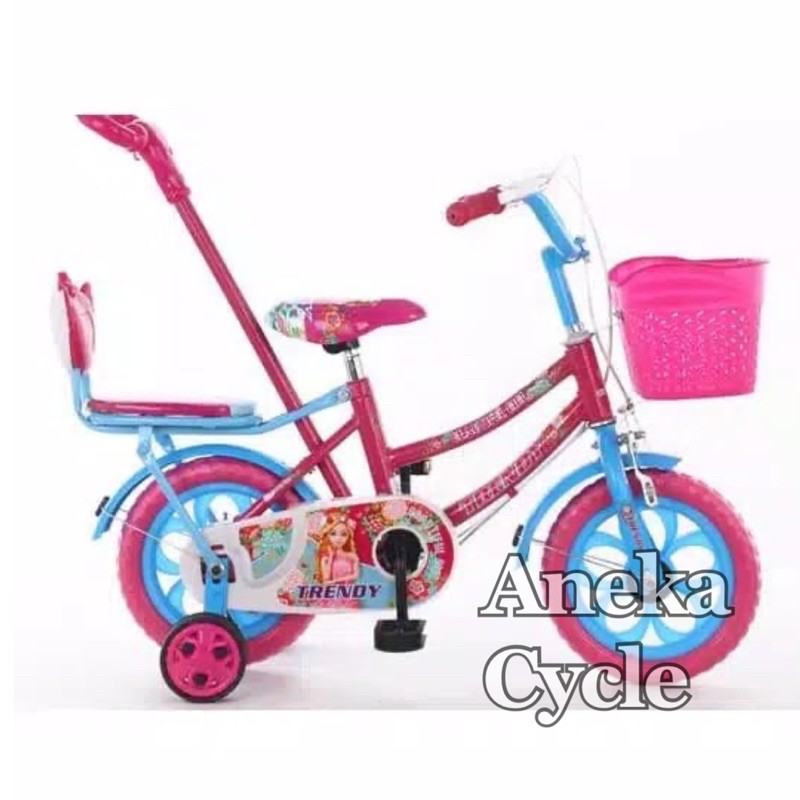 Sepeda Anak Roda Empat Cewek Perempuan Mini Trendy 12 Inch Stir Eva