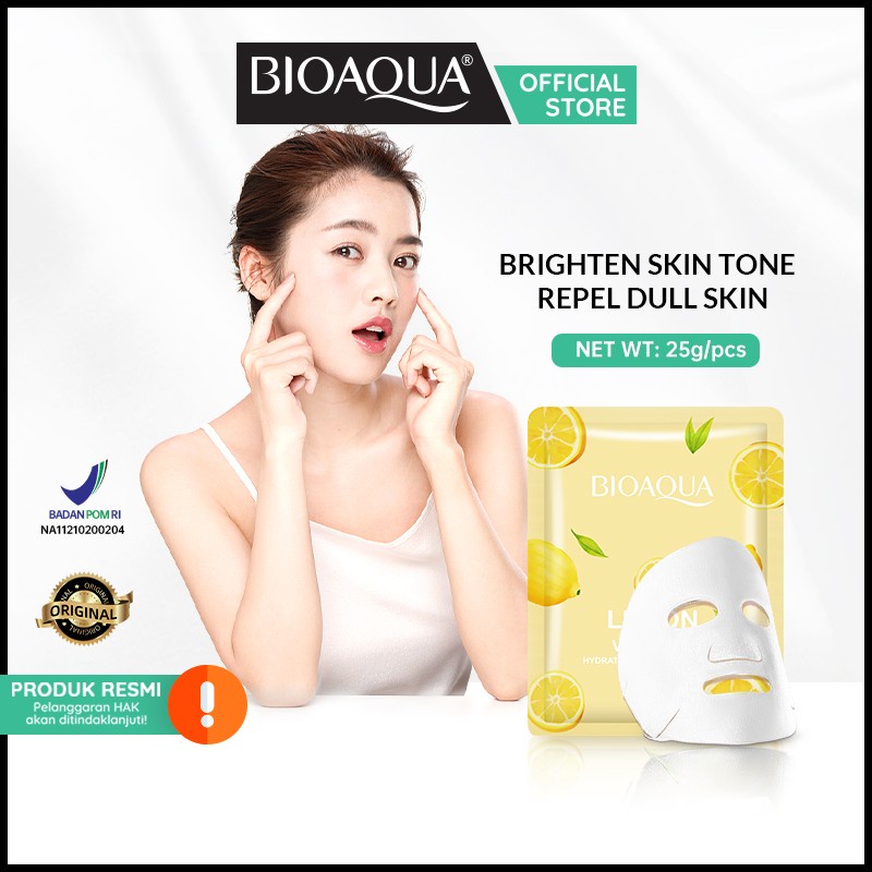 ✨ AKU MURAH ✨Bioaqua Lemon Vitamin C Hydrating And Brightening Essence Maskk 25gr / Masker Wajah SACHET