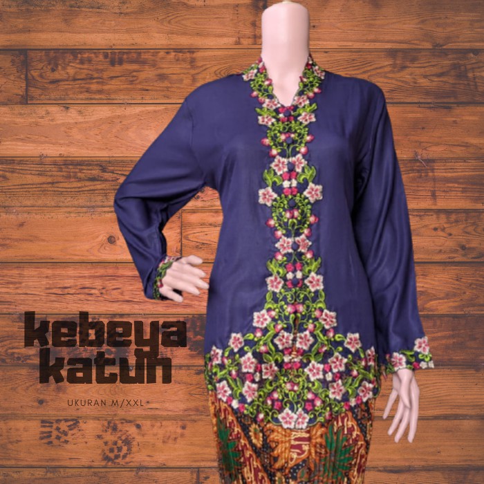 KEBAYA MODERN KATUN TANGN PANJANG KEBAYA ENCIM BORDIR WARNA-NAVY