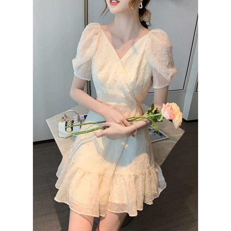 Gaun pesta Dress wanita model cantik Korea lengan pendek elegant