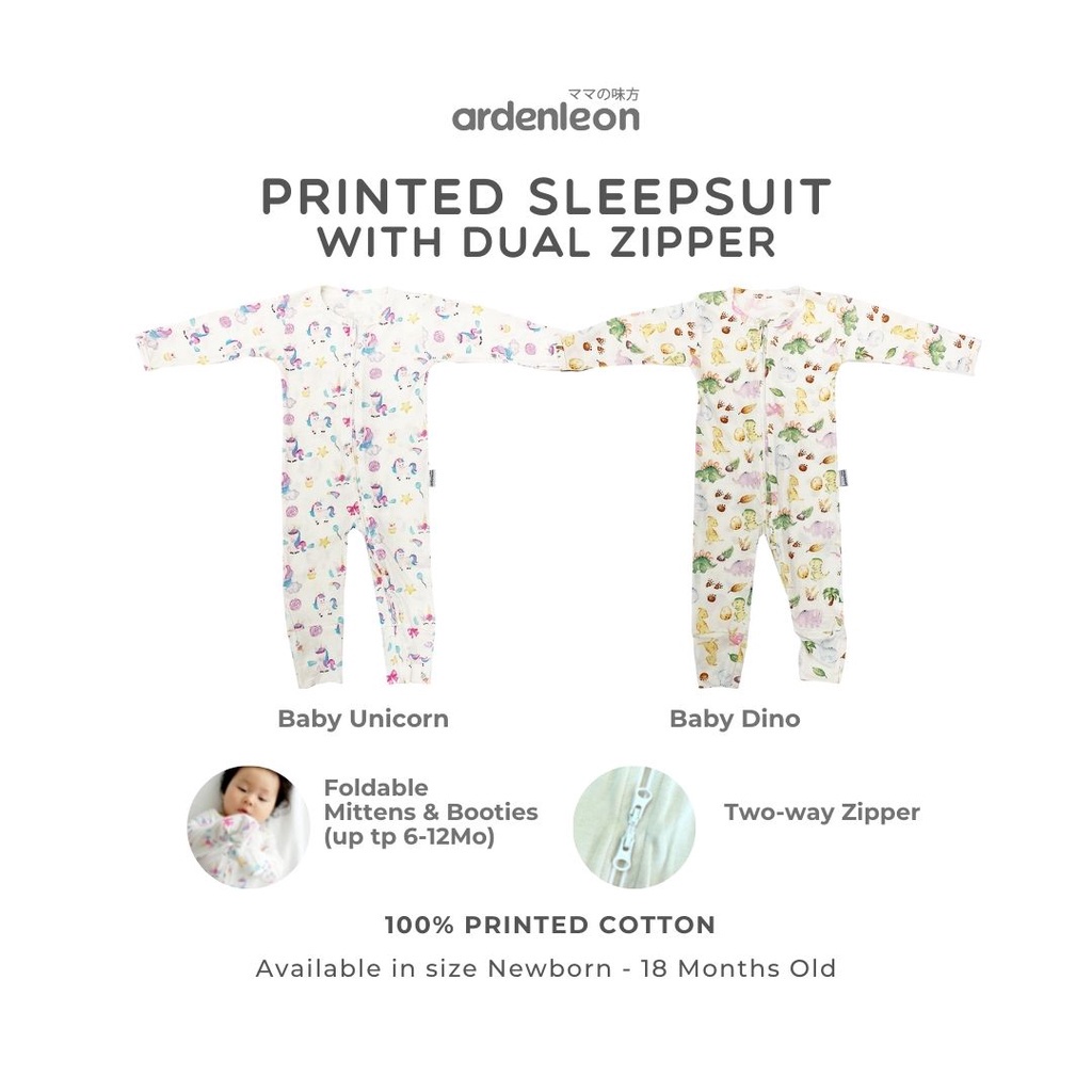 ArdenLeon PRINTED SLEEPSUIT WITH DUAL ZIPPER BASIC / Baju Tidur Bayi