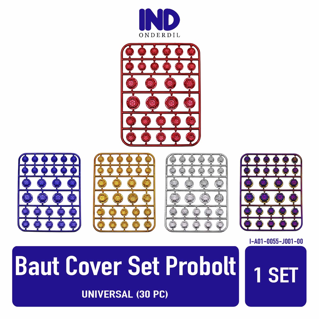 Cover-Tutup-Penutup Baut-Baud Monel-L Probolt Flower CNC 1 Set-30 Pcs Ukuran 8-10-12-14 Universal-Untuk Semua Jenis Motor Emas-Merah-Biru-Twotone-2Tone