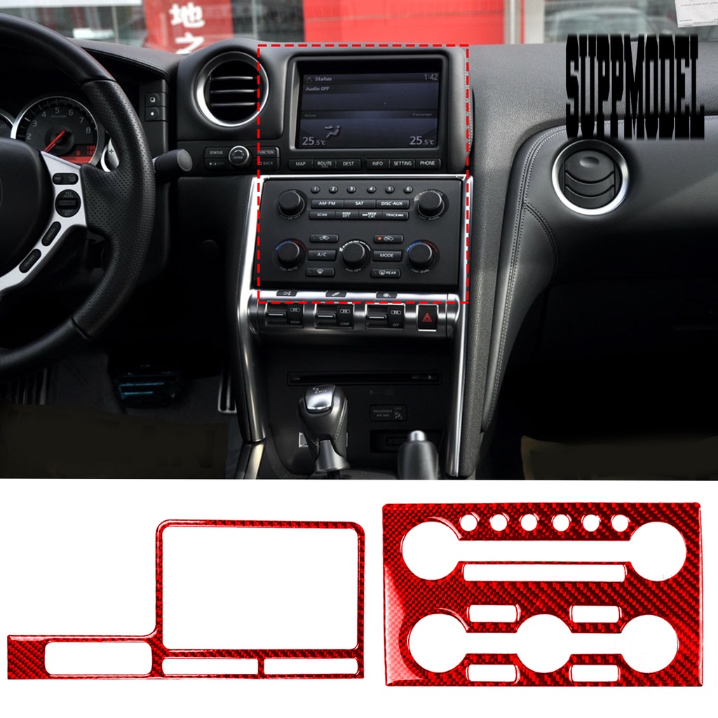 Suppmodelx 2Pcs / Set Stiker Panel Dashboard Mobil Anti Gores Bahan Carbon Fiber Merah Untuk GTR R35 2008-2016