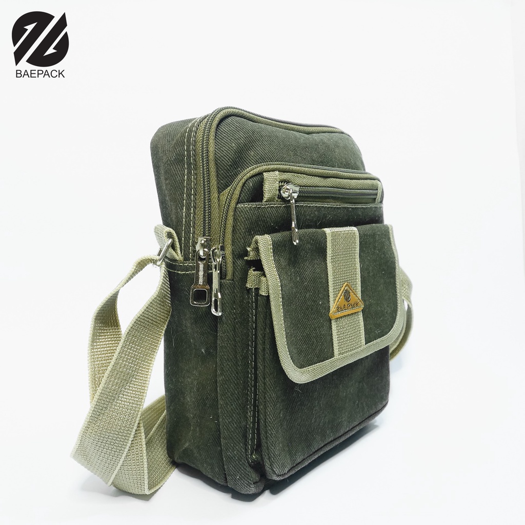 Baepack Tas Selempang Kanvas Pria Alfie Hijau Army Original  / Tas Bahu Cowok Dewasa / Tas Selempang Produsen Bandung / COD
