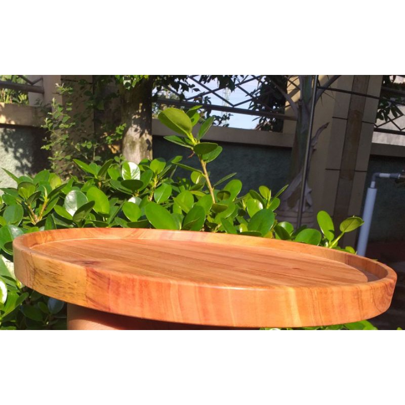 nampan kayu bulat 25cm mahoni