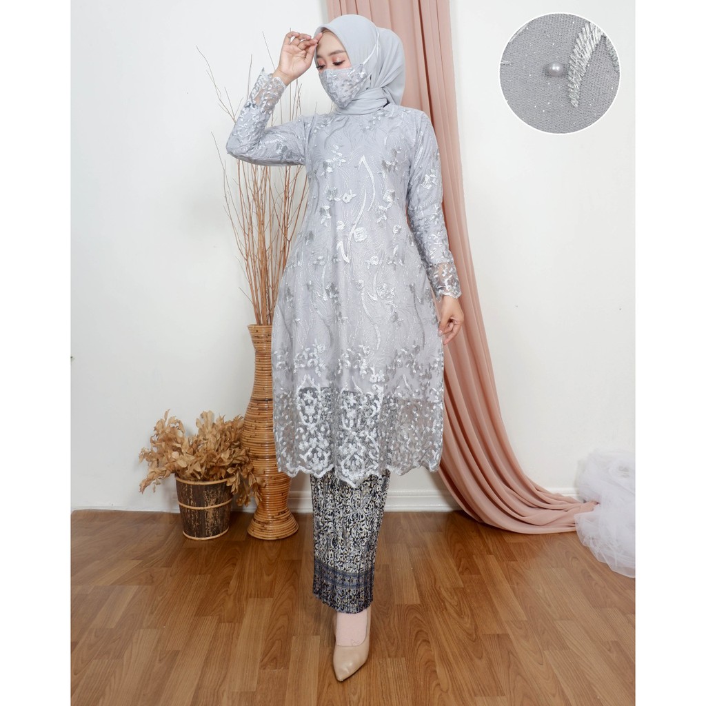 SET TUNIK TULLE BORDIR TIMBUL (GLITER) / SET TUNIK PESTA