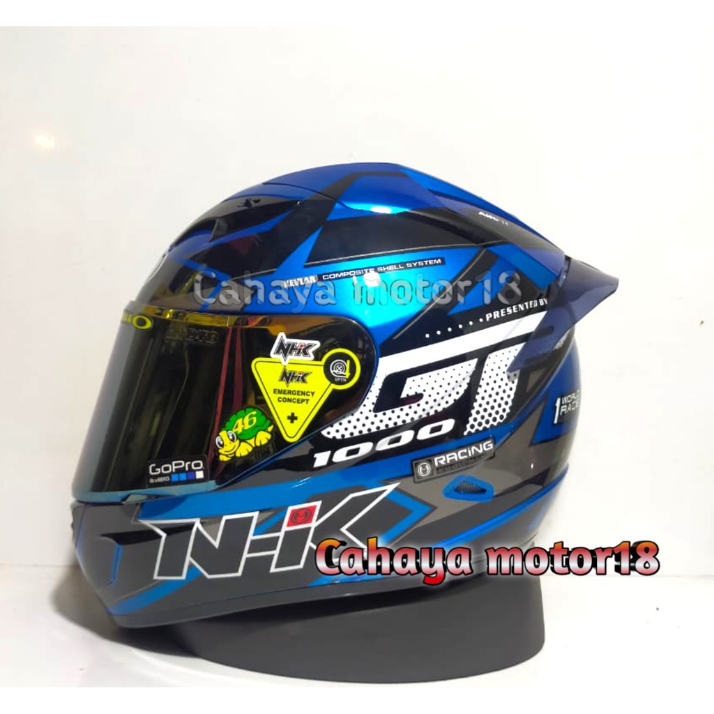 PAKET GANTENG HELM NHK GP1000 STAR BLUE|NHK FULL FACE-KACA GOLD