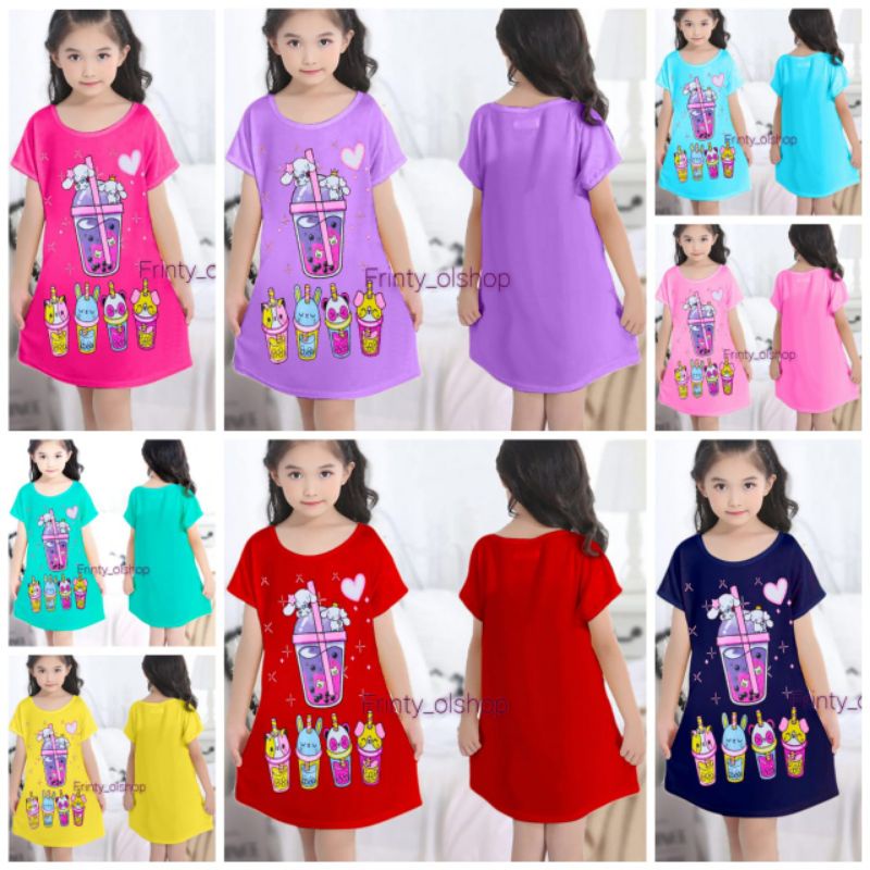 Daster Anak Perempuan Murah | Dres Anak Perempuan| Motif Love Boba 1-10 Tahun