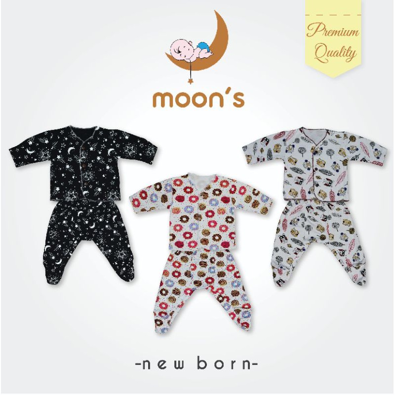 NEWBORN MOONS STELAN PANJANG TUTUP KAKI PREMIUM BABYMOON STELAN BAJU BARU LAHIR BAJU BAYI BAJU KUTU