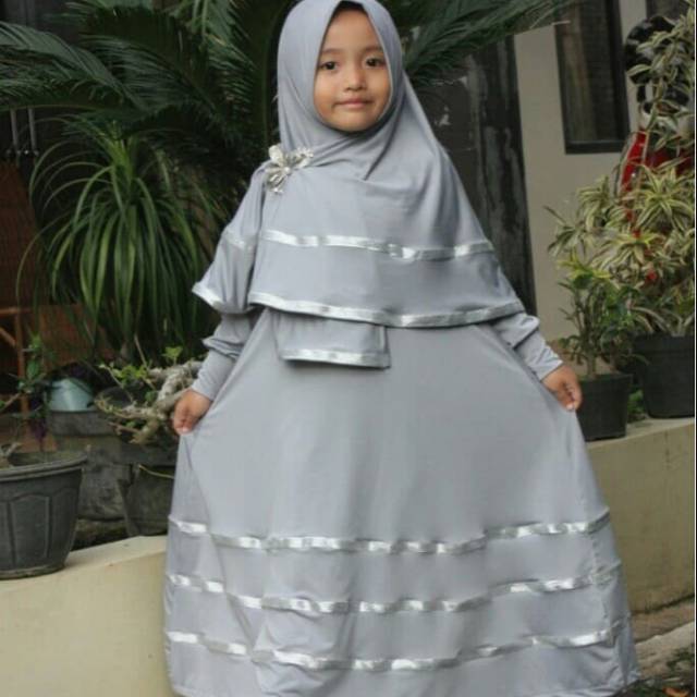 Stelan Kerudung Gamis  Anak Perempuan  Baju Syari anak cantik Lucu usia 1 sd 10th