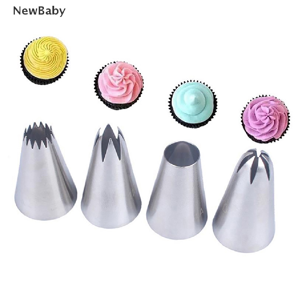 Newbaby 4Pcs / Set Spuit Piping Bahan Stainless Steel Ukuran Medium Untuk Dekorasi Kue