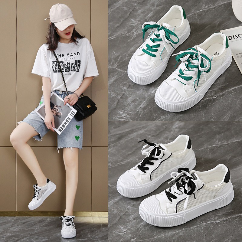 Sepatu Korea Sneakers Putih Wanita Import Cantik Sepatu Perempuan Casual Tali Two Tone Trendy SP-193