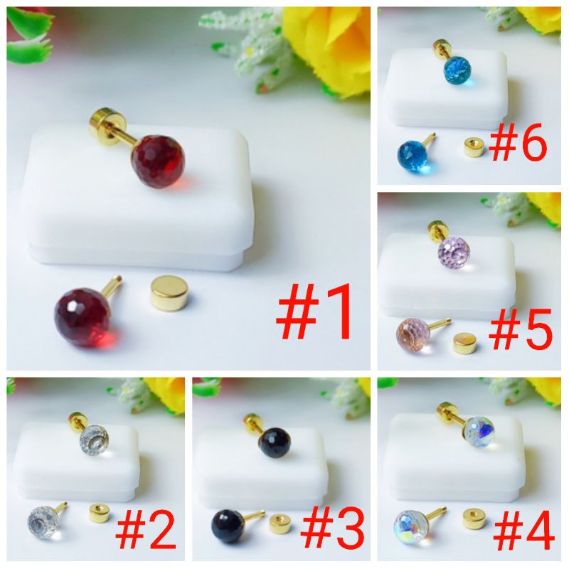 Anting Tusuk Titanium Batu Permata Bulat C.B