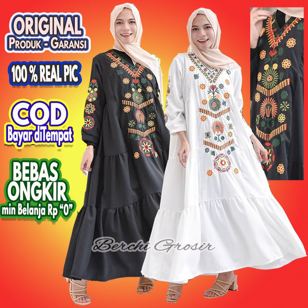 RAMADHANI Gamis Putih Bordir Jumbo Mewah Elegant Torybunch Baju Dress Lebaran Wanita Muslim Kekinian
