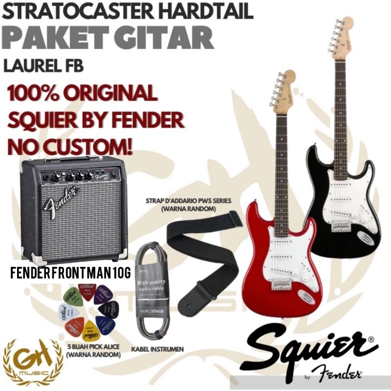 PAKET GITAR SQUIER STRATOCASTER MM PLUS FENDER FRONTMAN 10G