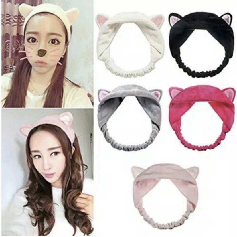 Bando Bandana Kuping Motif Kucing Headband