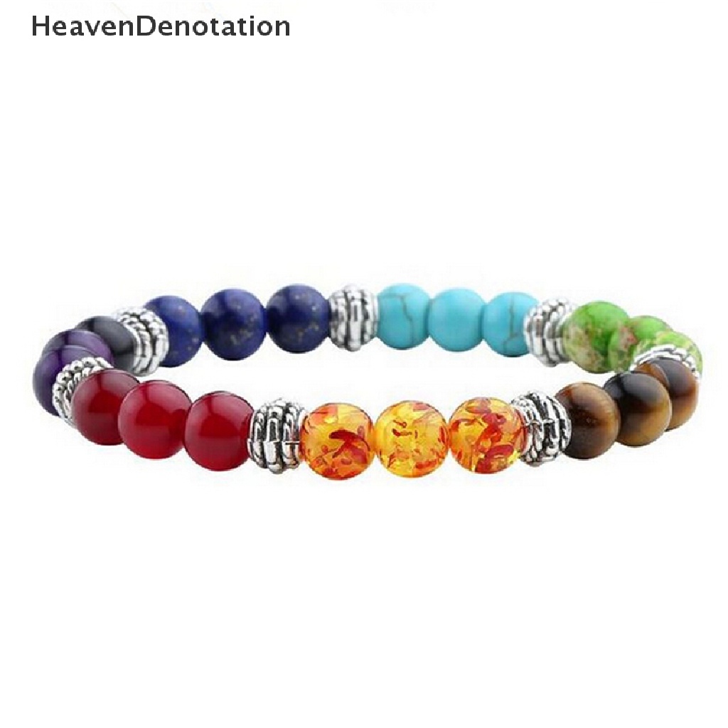 1pc Gelang Manik-Manik Batu Permata 7 Chakra Lava Rock Reiki Untuk Wanita