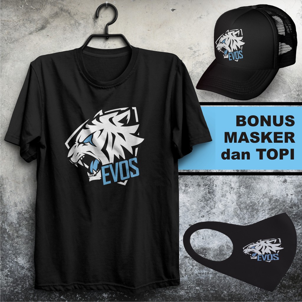 Kaos EVOS Bonus Topi Shopee Indonesia Kaos EVOS Bonus Topi Shopee Indonesia