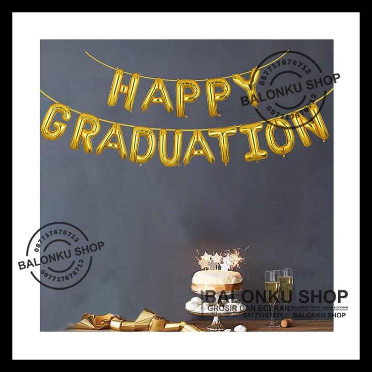 PROMO Balon Foil Happy Graduation / Balon Graduation Set / Balon Set Wisuda - SILVER