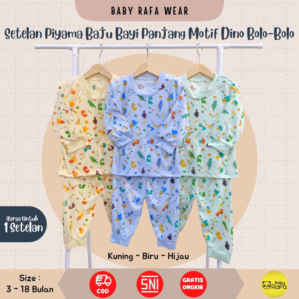 Setelan Piyama Baju Bayi Panjang 3 - 18 Bulan merk Bolo - Bolo SNI motif DINO