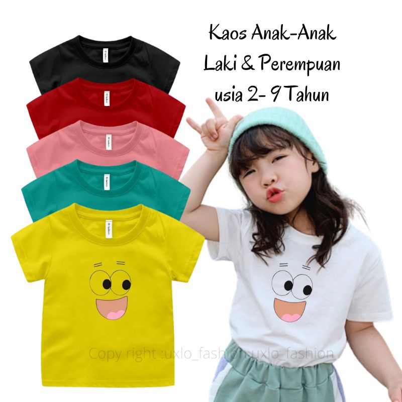 KAOS BAJU ANAK PEREMPUAN DAN LAKI LAKI MURAH LENGAN PENDEK MOTIF KARTUN SMILE CUTE IDEAL USIA UMUR 2 SAMPAI 9 TAHUN UXLO FASHION