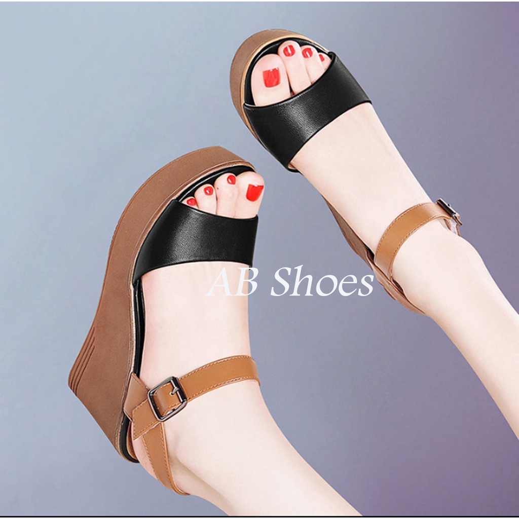 Wedges Wanita Pesta Casual Hitam / Sandal Wedges Wanita Kokop Tali