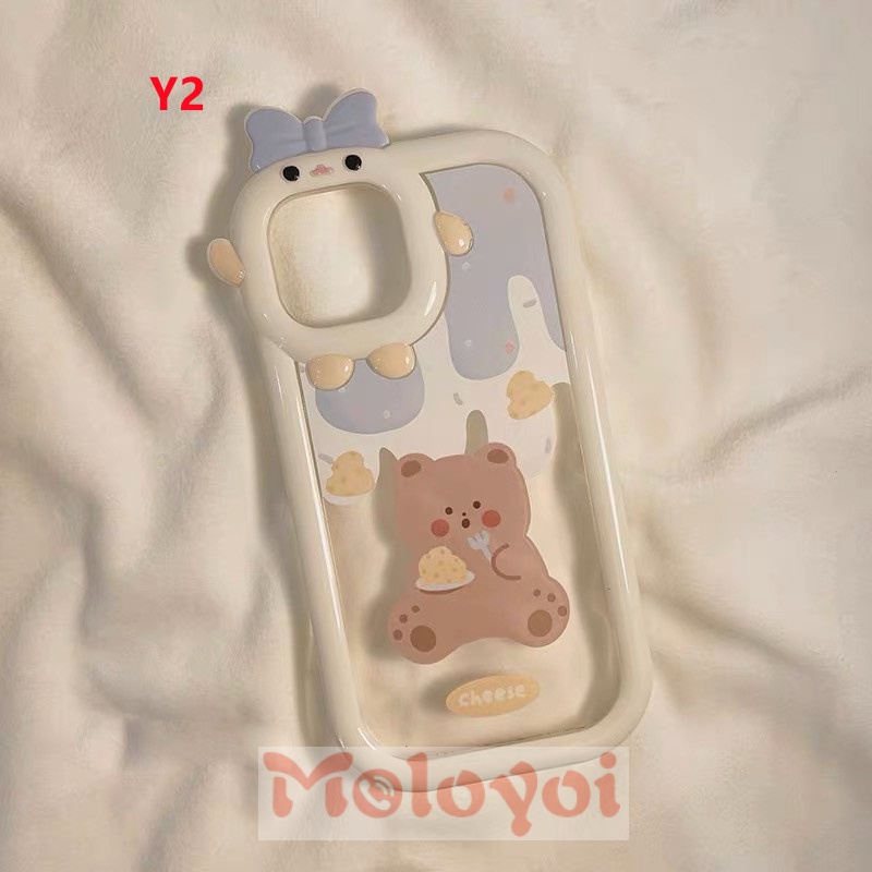 Soft Case TPU Motif Kartun Beruang / Kelinci / Es Krim 3D Untuk IPhone 7 8 14 Plus 13 11 12 14 Pro MAX 6 6S XR X XS MAX SE