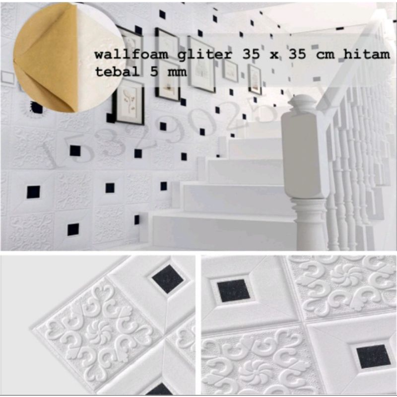 WALLPAPER DINDING 3D FOAM MOTIF BATIK UK.35CM X 35CM-TEBAL-Batik Hitam