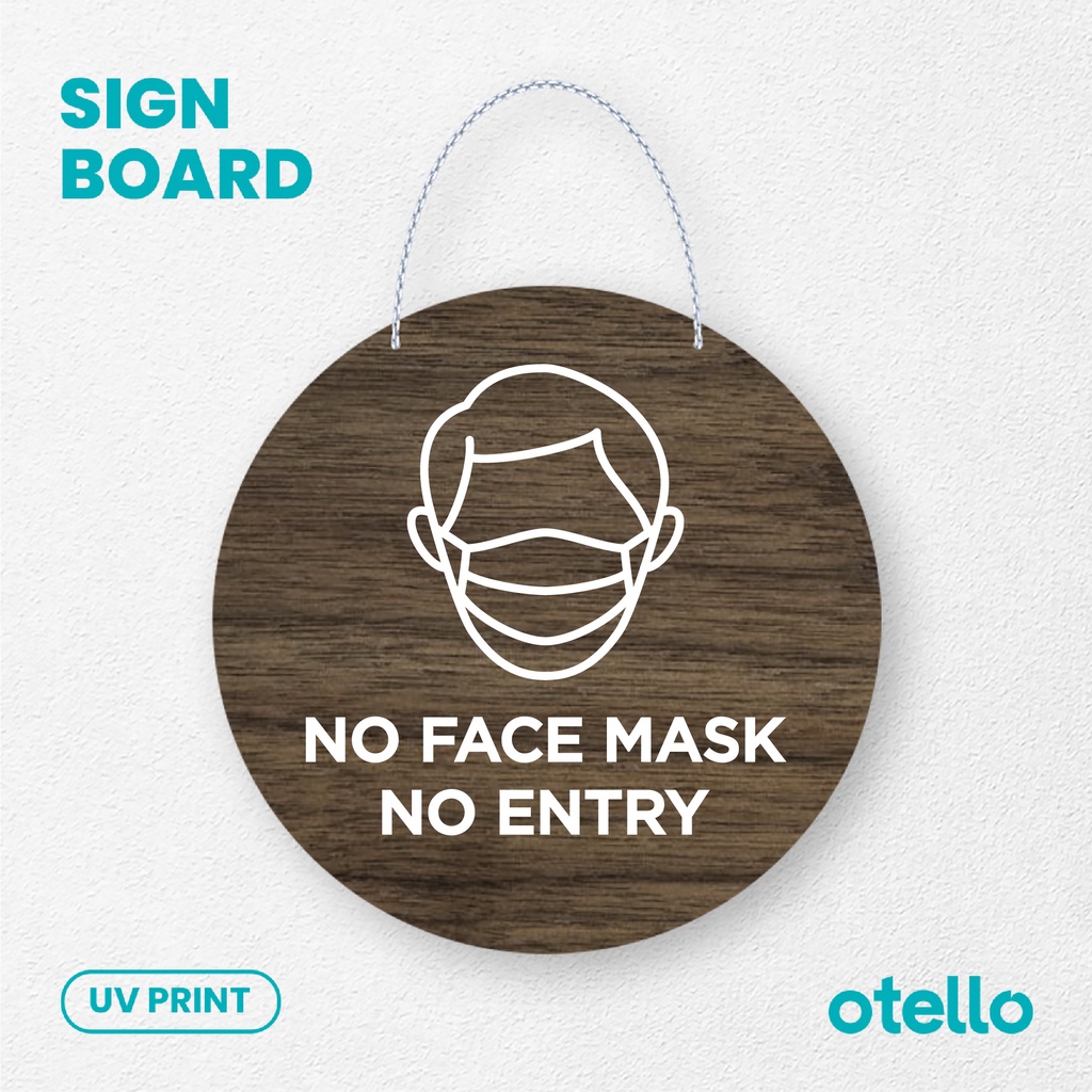 No Face Mask No Entry Sign Board Kayu Print Wood Signage Papan Penanda