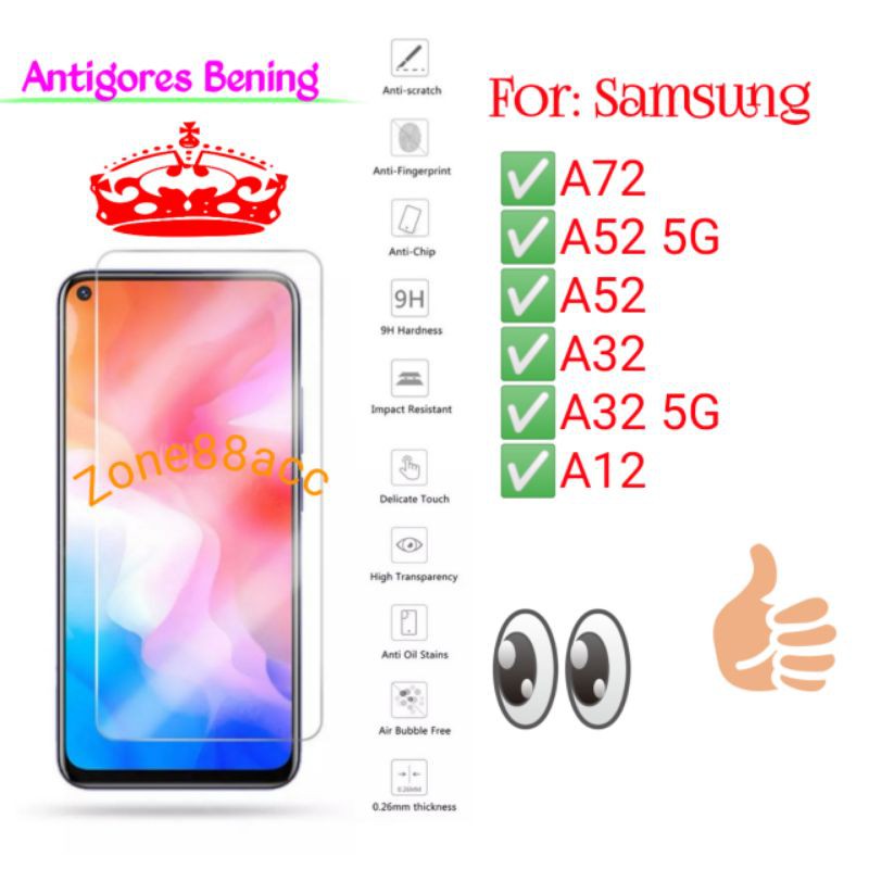 Samsung A72 A52 A32 A12 5G Antigores Bening Tempered Glass Screen Guard protector TG