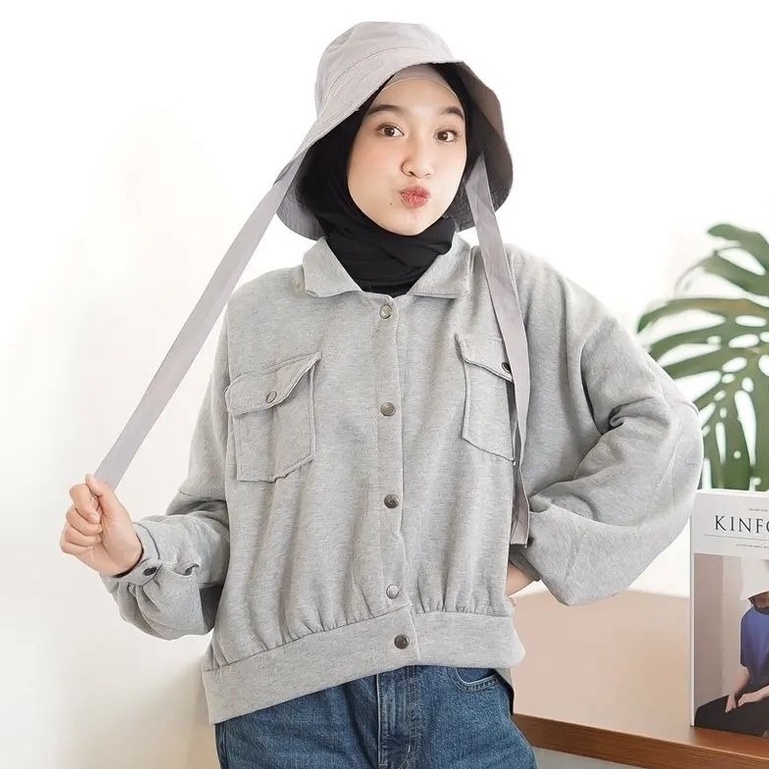 Olin Button - Jaket Oversize Wanita-Abu Muda