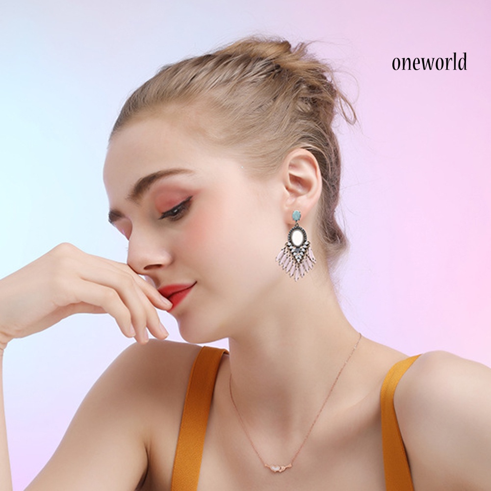 OW# Baroque Women Rhinestone Inlaid Geometric Dangle Ear Stud Earrings Party Jewelry