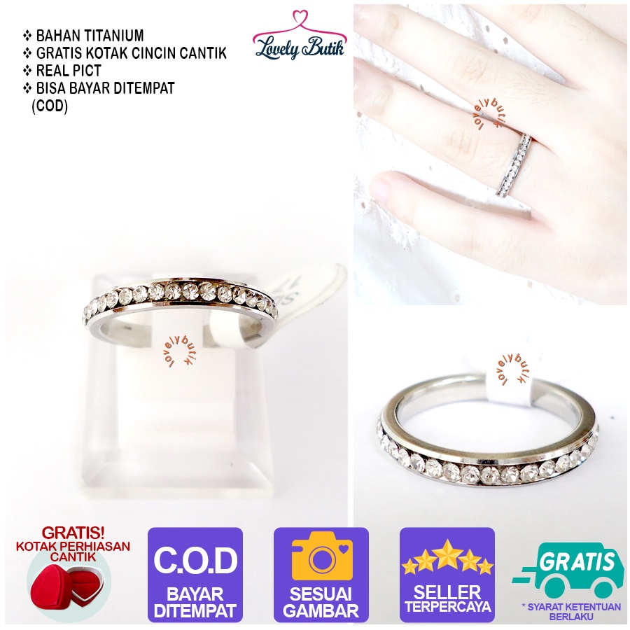 Lovelybutik Cincin Titanium Anti karat Astrantia Cincin WanitaTitanium Model Permata Disekeliling