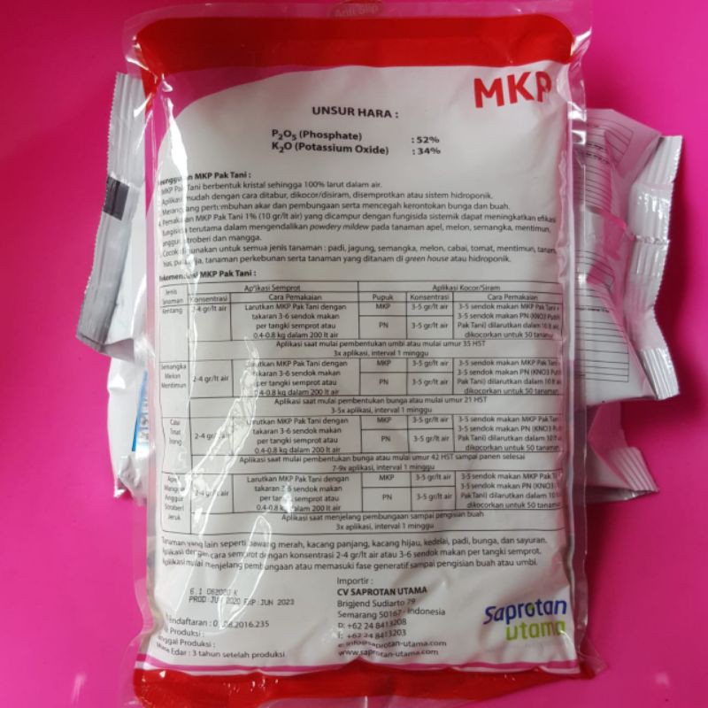 Pupuk MKP 1KG Mono Kalium Phosphat Pak Tani Original Kemasan Pabrik