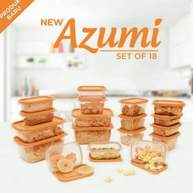 Food container Azumi Set 18 pcs/Tempat Penyimpanan makanan/Lunch box (orange)