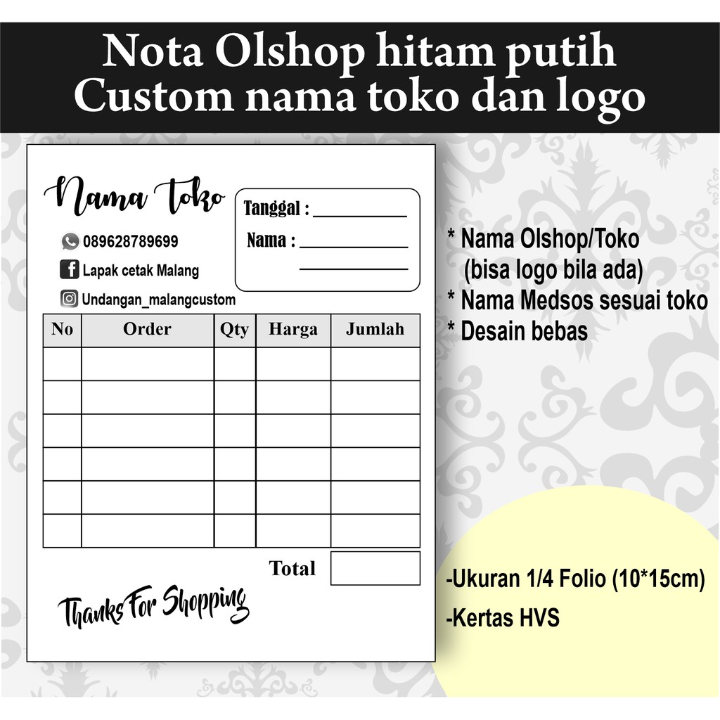 Jual Nota Olshop Custom Ukuran 1 4 Folio Indonesia Shopee Indonesia